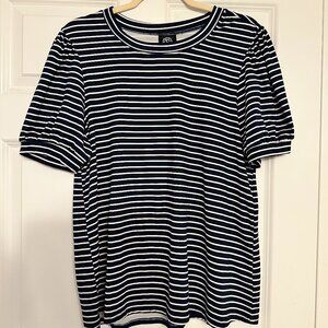 Bobeau Navy & White Striped Puff Sleeve Tee